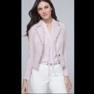 Long Sleeve Petite Tweed Jacket w/crest button